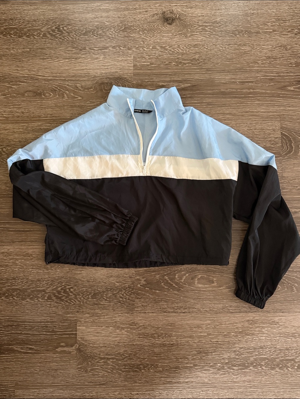 SHEIN Light Blue White Black Colorblock Quarter-Zip Pullover